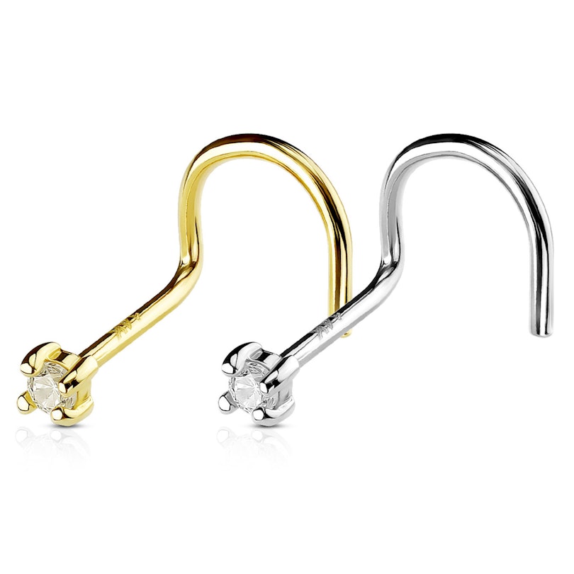 14k gold nose screw with facet cut round stone