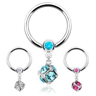 Original nipple ring with a cubic stone dangle in different colors