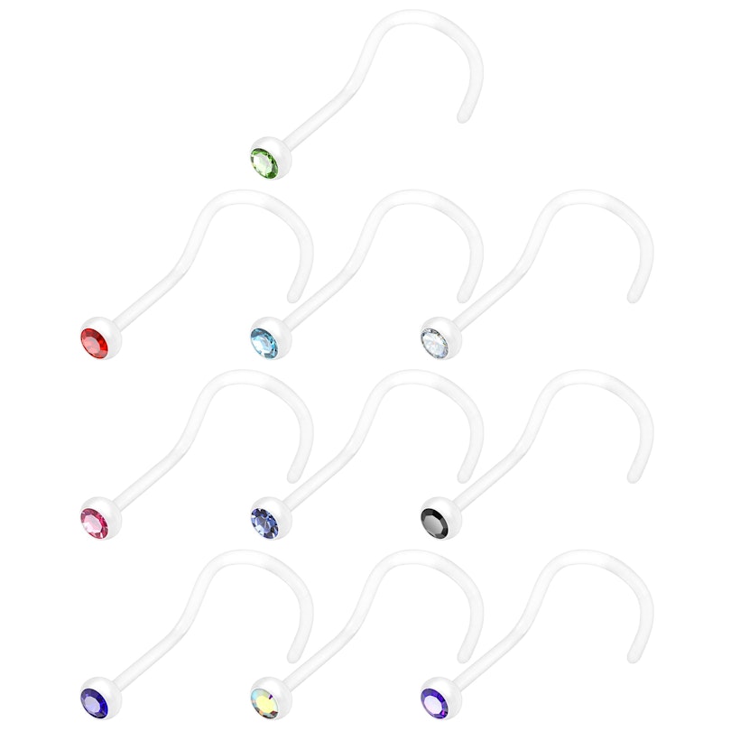 Nose screw made of ptfe with your choice of gem color