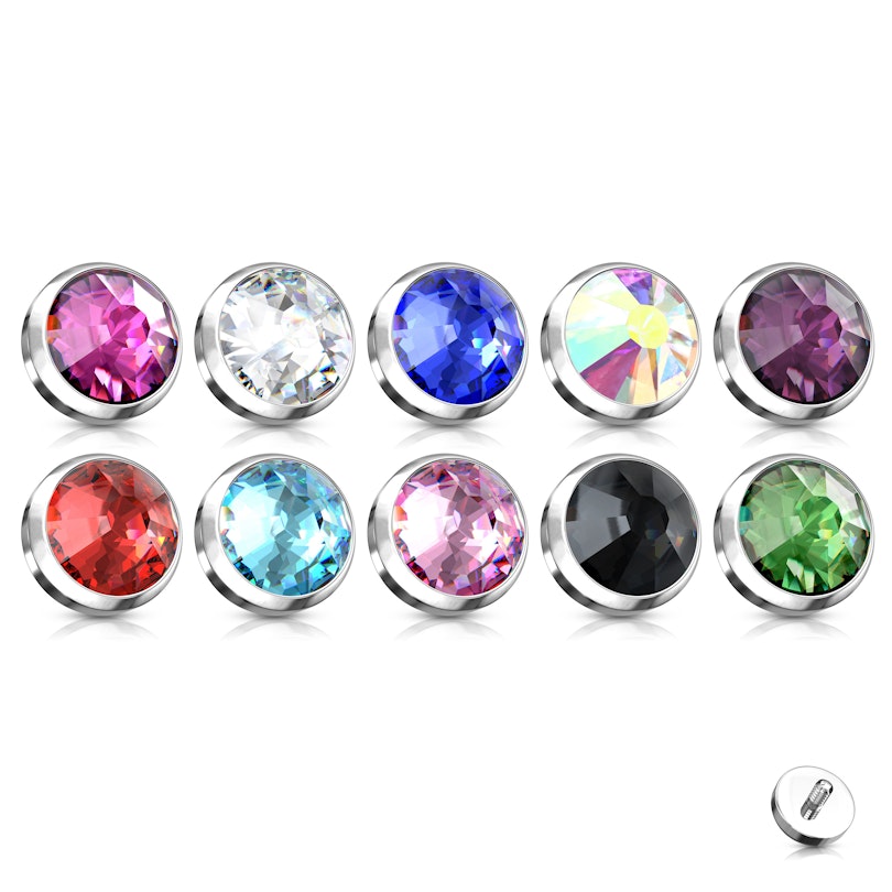 Bright titanium dermal top with a colored stone in your choice of color