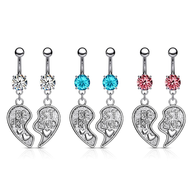 Pair of belly button rings with friendship theme