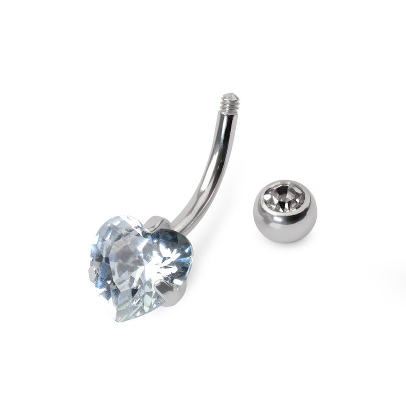 Titanium belly button ring with prong set heart stone