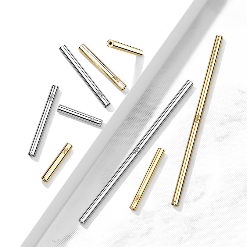 Threadless push-in barbell made of 14k gold