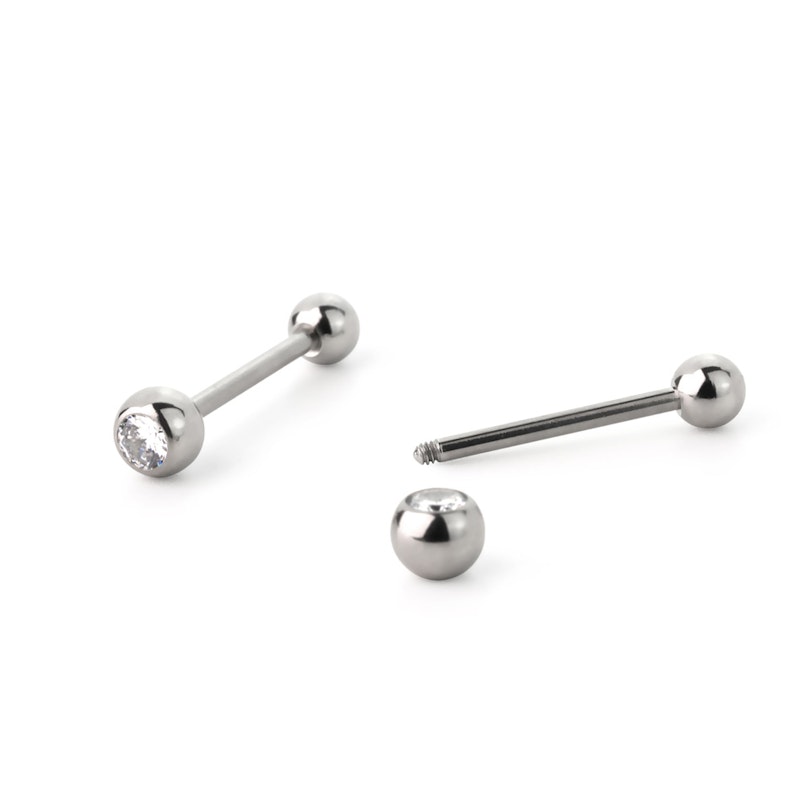 Tongue barbell made of surgical steel in your choice of gem color