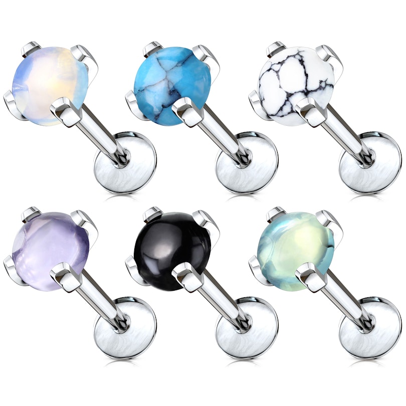 Labret with 4 prong-set gemstone in a variety of choices