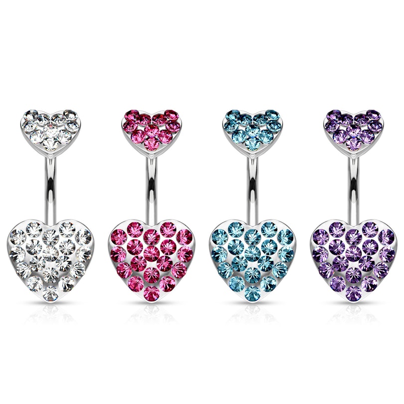 Belly button ring with studded hearts