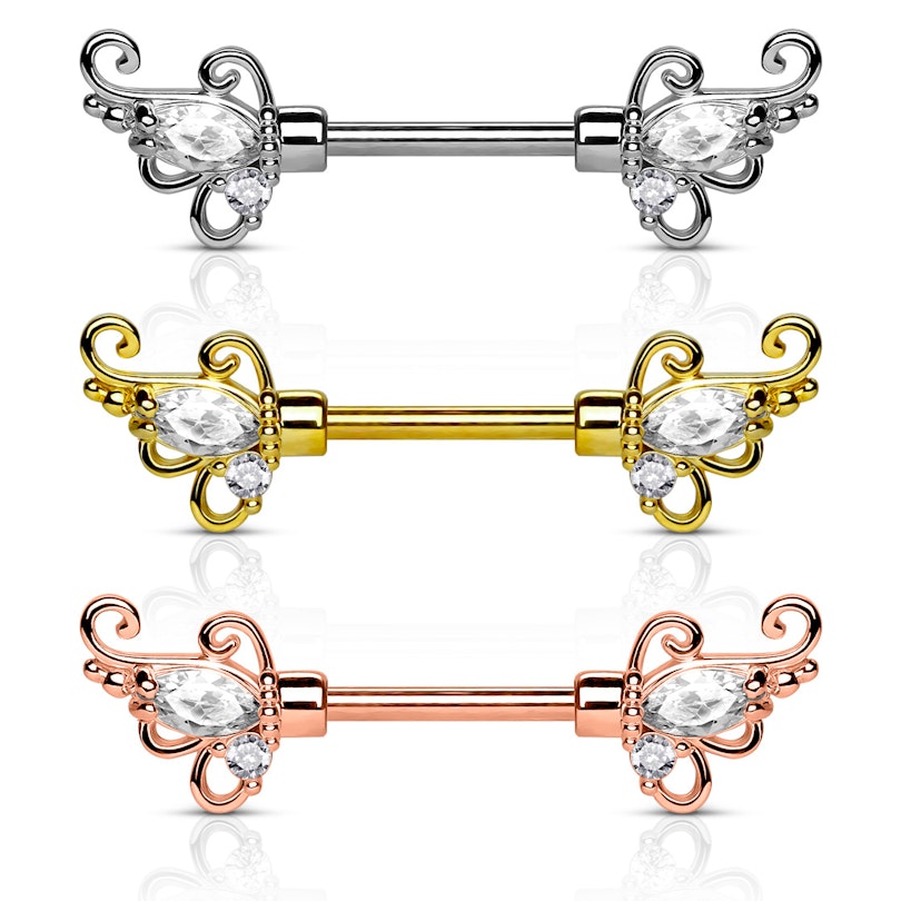 Nipple barbell with twists and stones