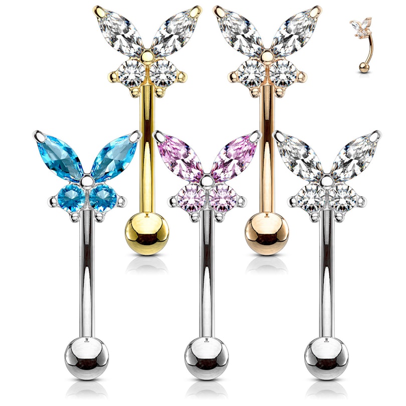 Curved barbell with studded butterfly