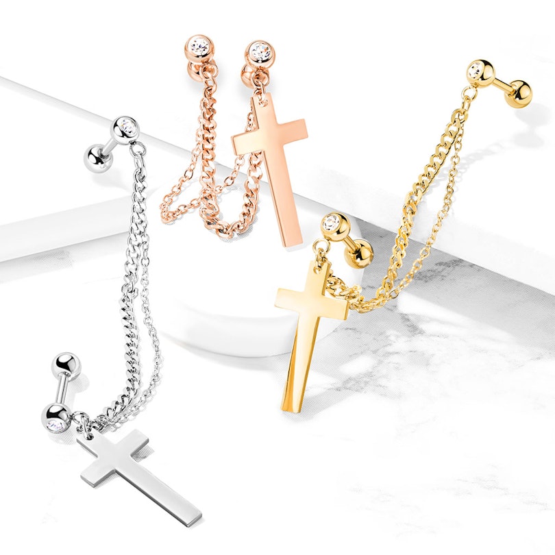 Crystal set barbells with double chains with a cross