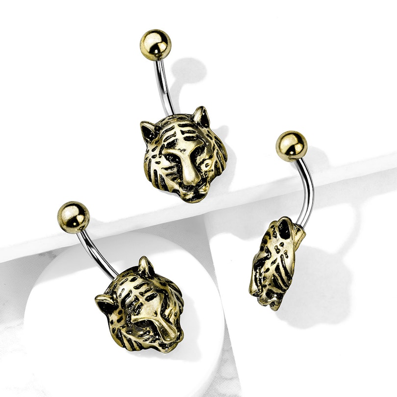 Belly button ring with tiger head