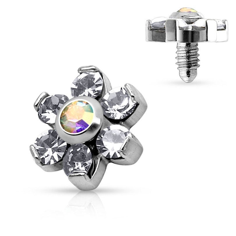 Dermal top jewelry with stones forming a flower