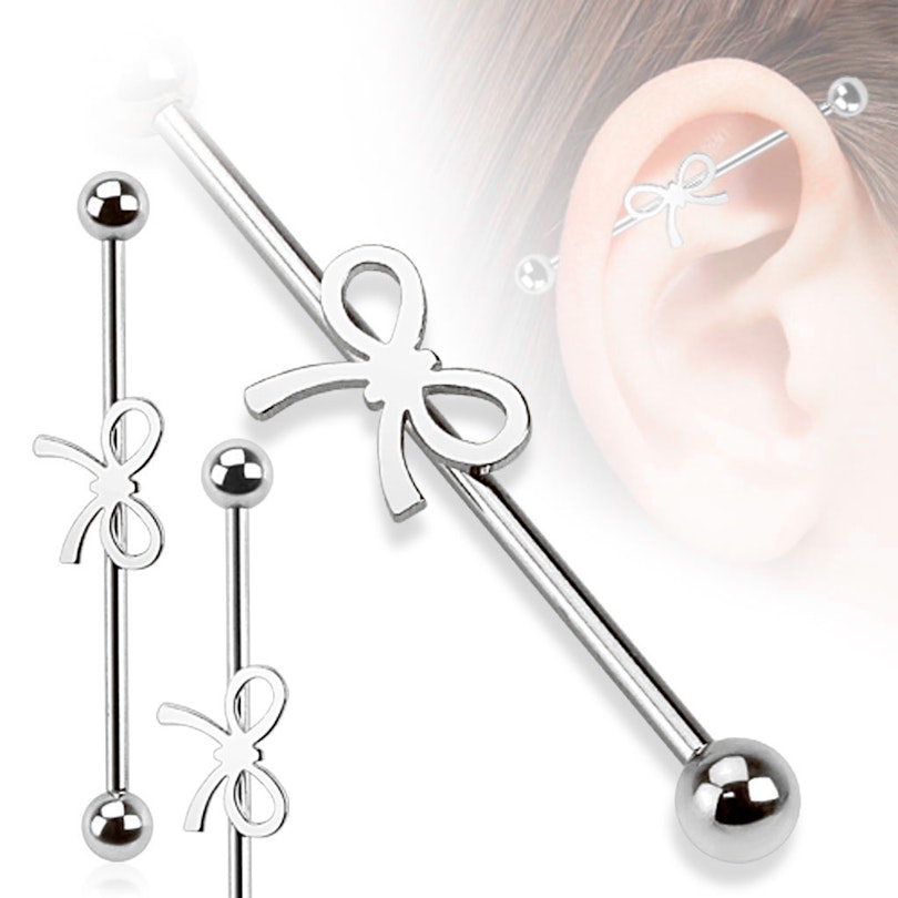 Straight barbell with bow charm