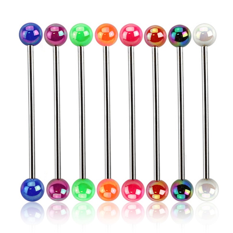 Industrial barbell with metallic look acrylic balls