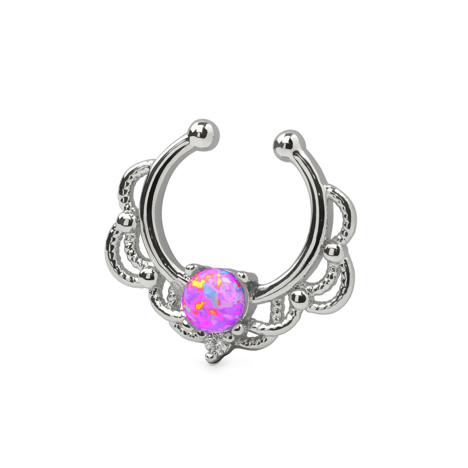 Beautiful fake septum ring with an opal stone and a chain design
