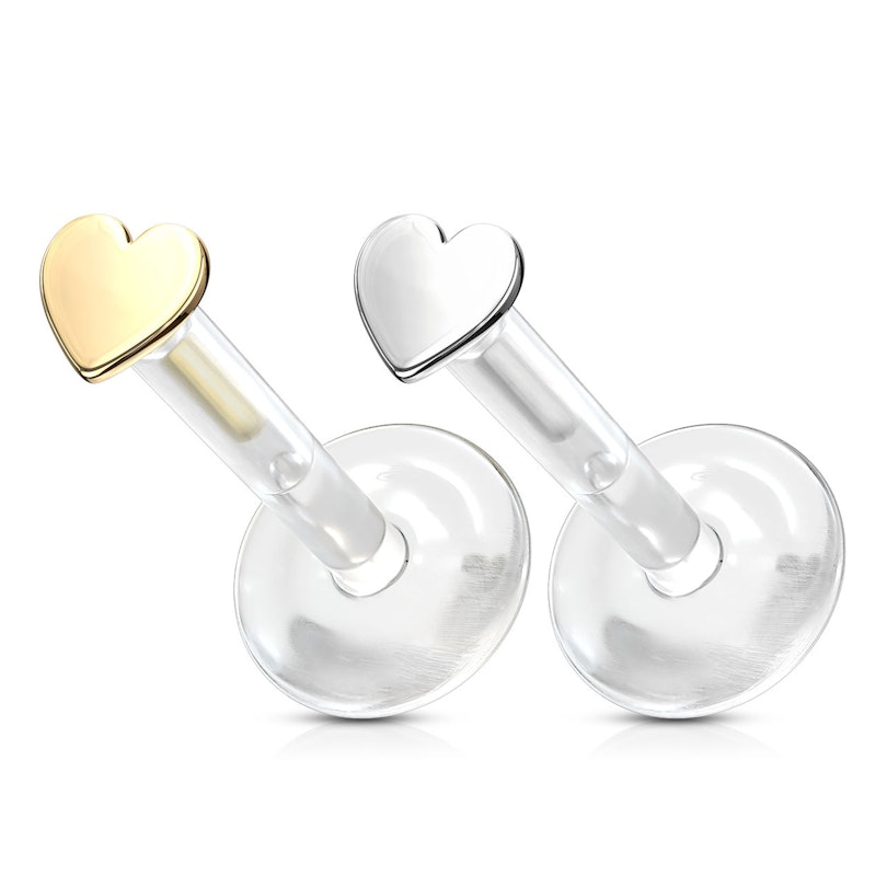Labret with 14k gold heart-shaped top