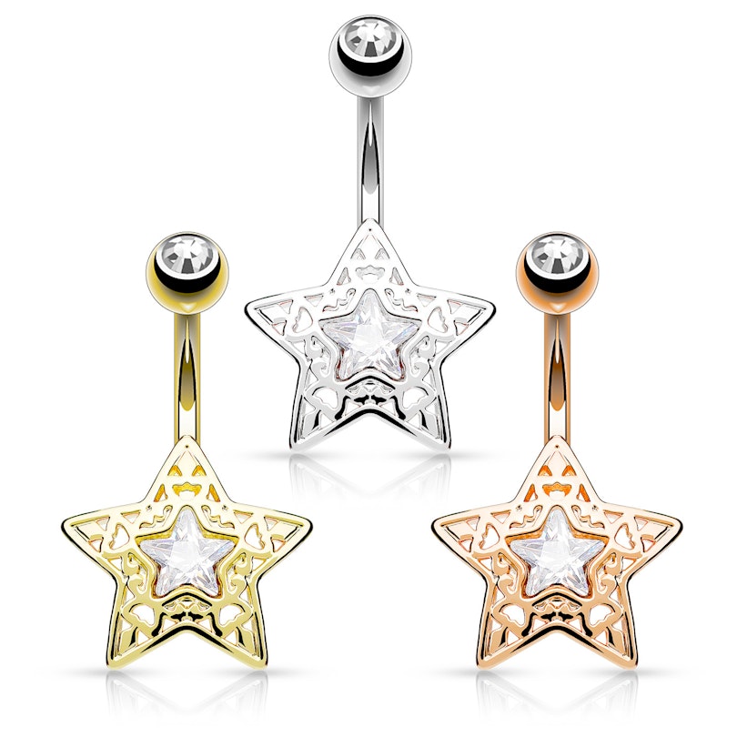 Belly button ring with star-shaped charm in your choice of color