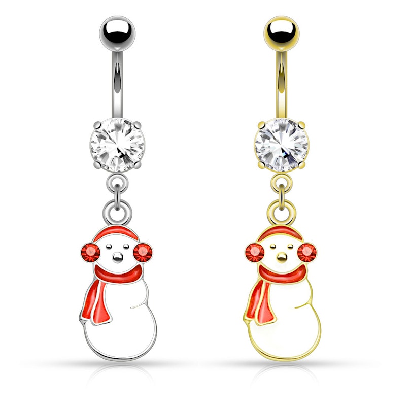 Belly button ring with snowman dangle