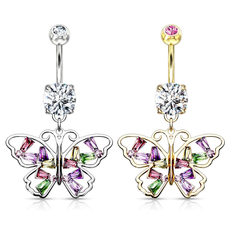Belly button ring with multicolor butterfly