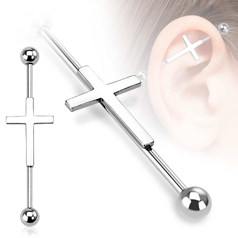 Industrial barbell with cross charm
