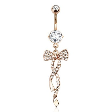 Κρίκος αφαλού με rose-gold επίστρωση και κρεμαστό φιόγκο