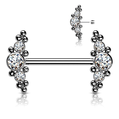 Titanium nipple piercing with threadless cluster ends