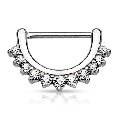 Nipple clicker with jeweled edge in half moon