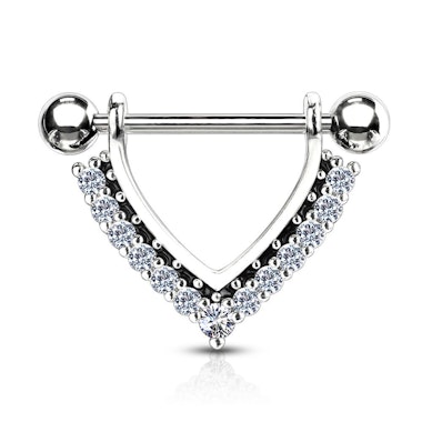 Nipple piercing in V-shape with stones