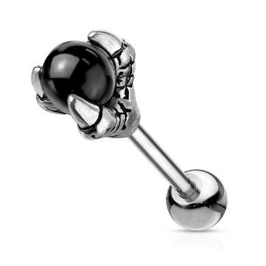 Piercing αυτιού με μαύρη μπίλια σε δαγκάνα δράκου