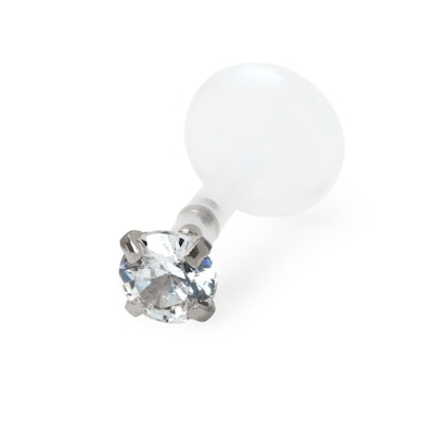 Push-in labret made of PTFE with choice of prong set stone