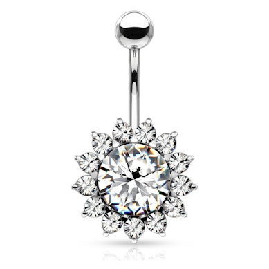 Belly button ring with sunflower-like bottom bead