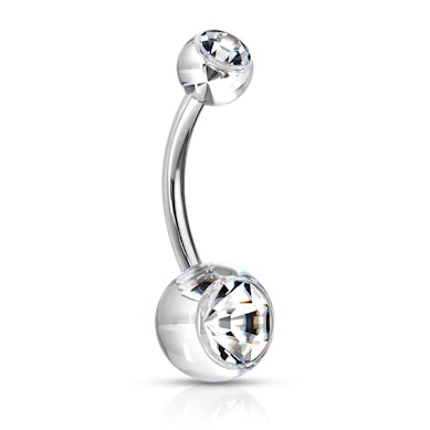 Belly button ring with jeweled acrylic balls