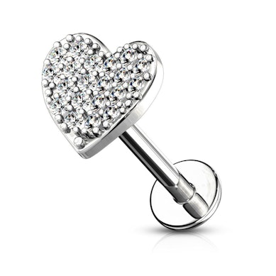 Labret internally threaded with studded heart