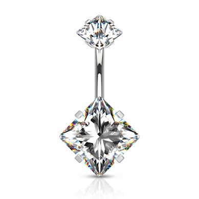 Belly button ring internally threaded with square gems