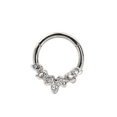 Hinged ring made of surgical steel with 7 CZ leaves