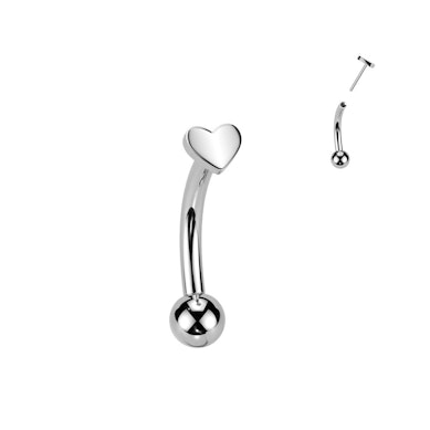 Curved titanium barbell with heart
