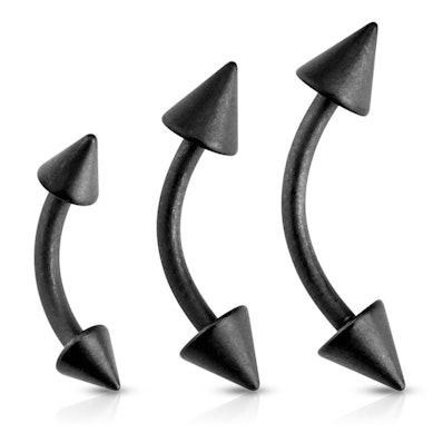 Curved barbell with spikes in black matte color