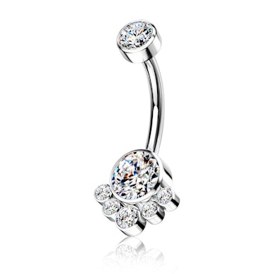 Belly button ring made of titanium with round cluster stones