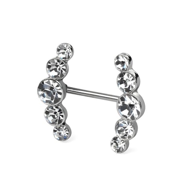 Nipple barbell with curved stone rows