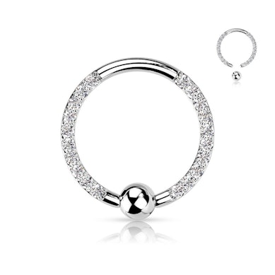 Titanium captive bead ring with front facing stones on each side