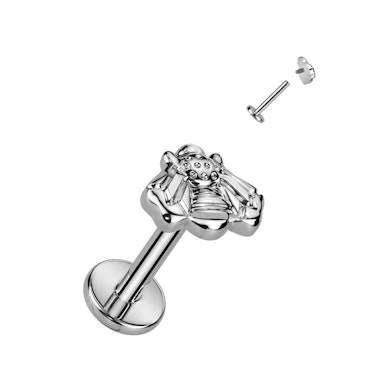 Titanium internally threaded labret with bee design on top