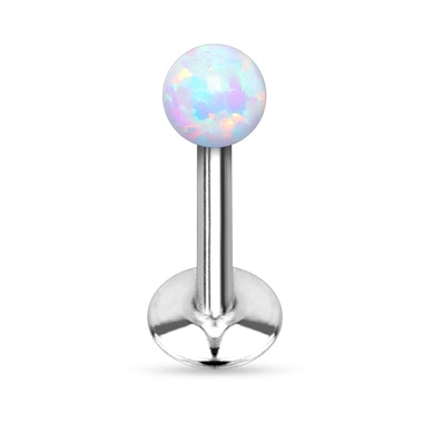 Labret with internally threaded post and opal top ball