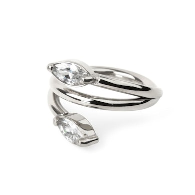 Double effect segment ring with marquise cut stones