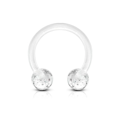 Circular barbell made of acrylic with glitter balls