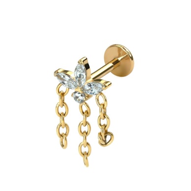 Flower labret in titanium with chains