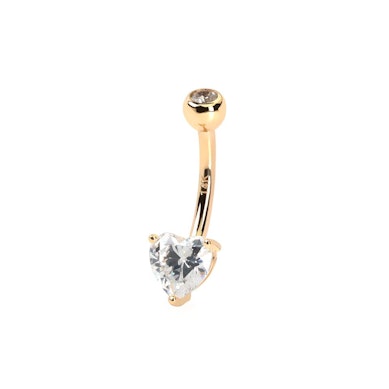 Belly button ring made of 14k gold with heart shaped bottom stone