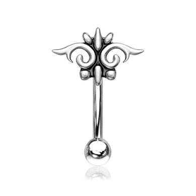 Curved barbell with tribal decoration
