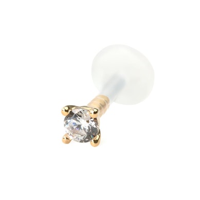 Labret with bioplastic post and solid 14k gold jeweled top