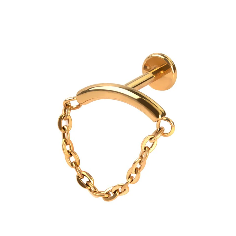 Curved titanium labret with chain for cartilage or lobe