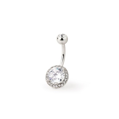 Belly button ring with faceted bottom stone
