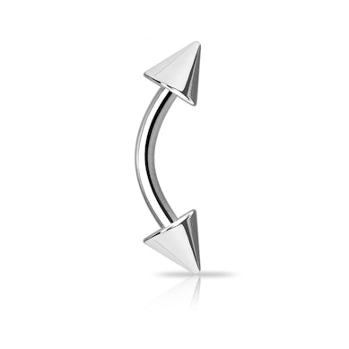 Curved barbell made of titanium with spikes